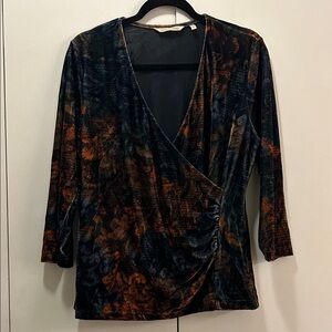 Soft Surroundings Black/Brown/Orange Wrap Style Blouse